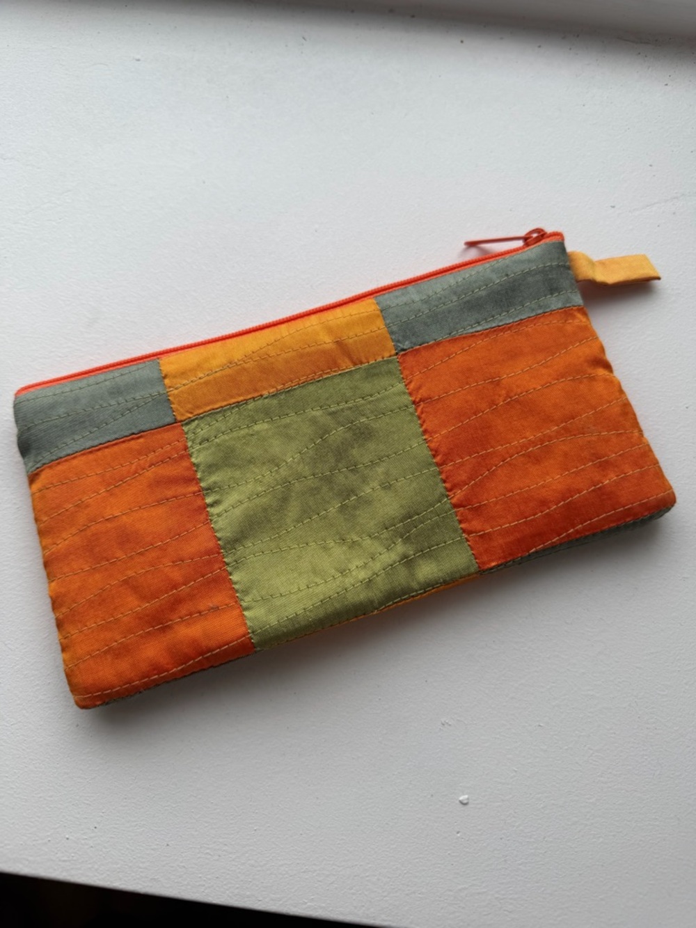 Patchwork Orange & Green Zipper Wristlet Pouch